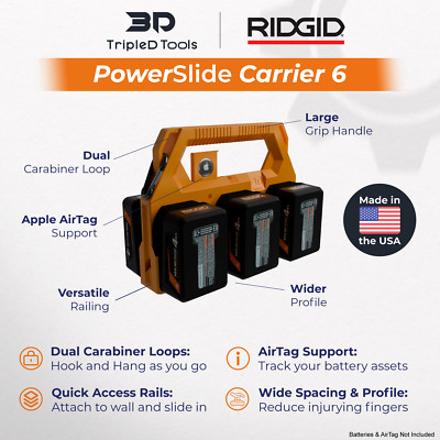 Made in America Ridgid Battery Caddy PowerSlide Carrier 6 Wall Mount Battery