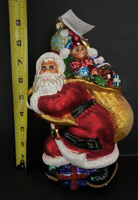 Vintage Christopher Radko '' Big Nick'' Large Santa with Bag of Toys Ornament 9''