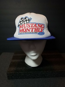 Vintage Mesh Trucker Hat Mustang Monthly Ford Checkered Flag