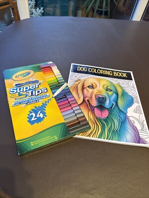 Dog colouring book and pack of 24 Crayola double-ended felt tips