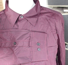 Perry Ellis Mens Shirt Extra Large Pinstripe Slim Button Pocket Purple Nylon