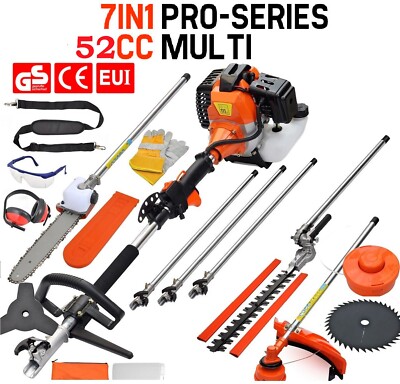 GARTENGERÄTE 62CC 7IN1 MULTITOOL MOTORSÄGE FREISCHNEIDER HECKENSCHERE + 2 EXTNS