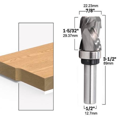 1/2" Shank 7/8" Compression Flush Trim Solid Carbide Spiral Router Bit - Picture 2 of 4