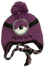Crochet Plum Cyclops Monster Tassel Beanie Hat - 8 Years to Adult Small