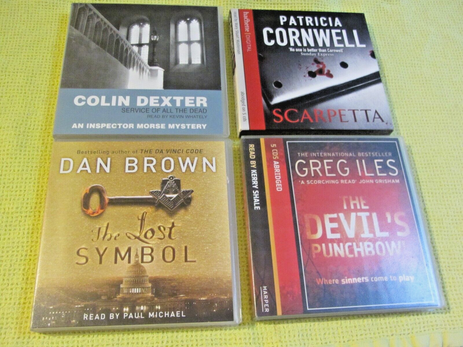 4 CD Audio Book Collection Lot Colin Dexter Dan Brown Patricia Cornwell Thriller