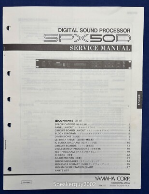 Original Yamaha SPX50D Digital Sound Processor Service Manual