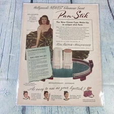 1948 Max Factor Hollywood Makeup Vintage Print Ad/Poster Promo Art Magazine Page