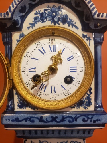 Blue White Delft Miniature Tall Case Clock 19th Century-Vincinti&Cie French Mvmt - Picture 4 of 11