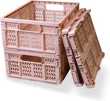 20L Foldable Crates, 4Pack Plastic Baskets for Home and LT PINK-4PACK