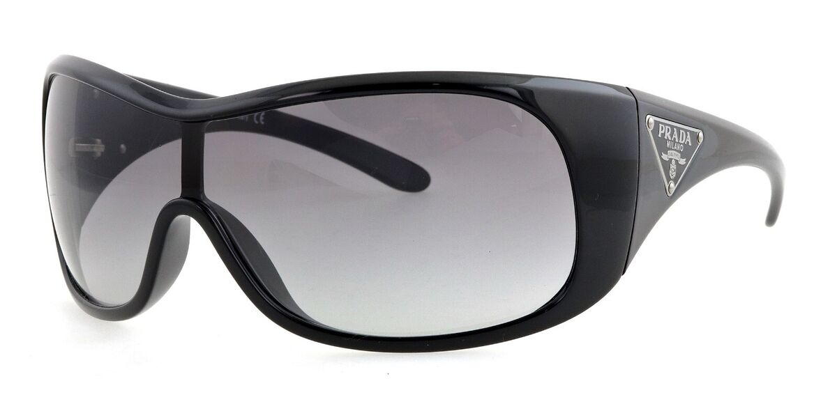 New PRADA SPR14L 1AB-3M1 Glossy Black Shield Wrap Sunglasses New PRADA SPR14L 1AB-3M1 Glossy Black Shield Wrap Sunglasses