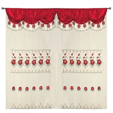 Burgundy Room Decor Embroidery Sheer Valence Window Curtain Drapes 60x90+18"