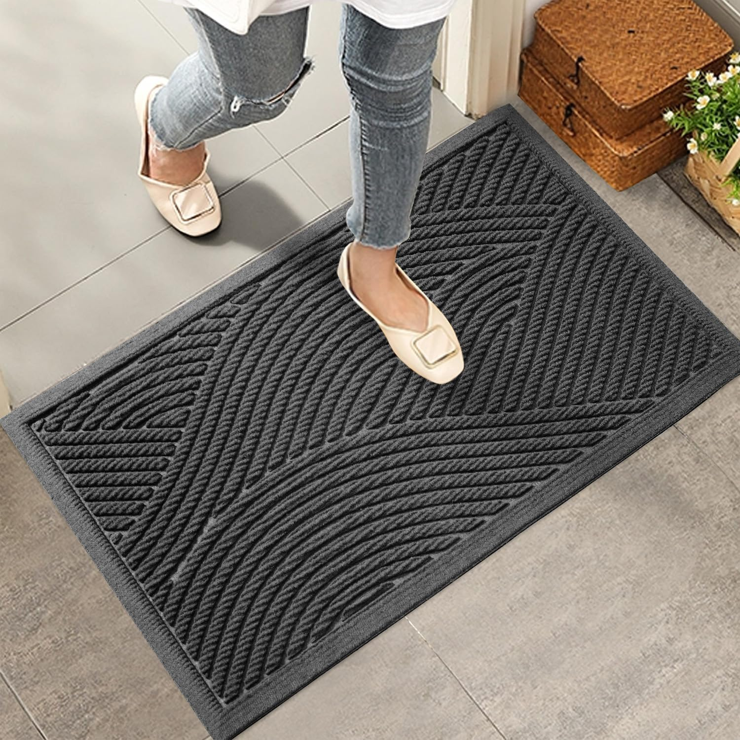 Sturdy Front Door Mat, Absorbent Muddy Dirt Resist Welcome Door Mats Outdoor Ind