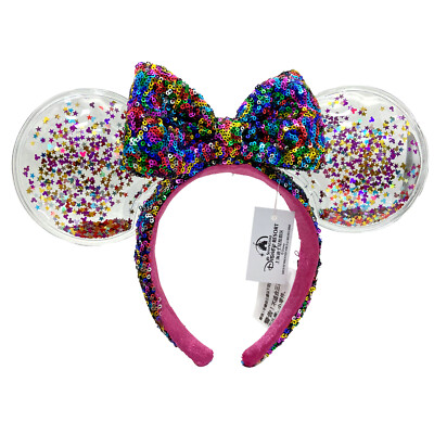 New Disney Parks Colorful Star Fragments  Bow Sequins Minnie Mouse Ears Headband