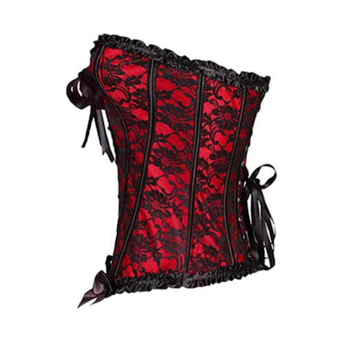 Top Edge Pattern Black Red Floral Lace up Corset Top Basque Bustier Size 6-16 LK - Picture 9 of 15