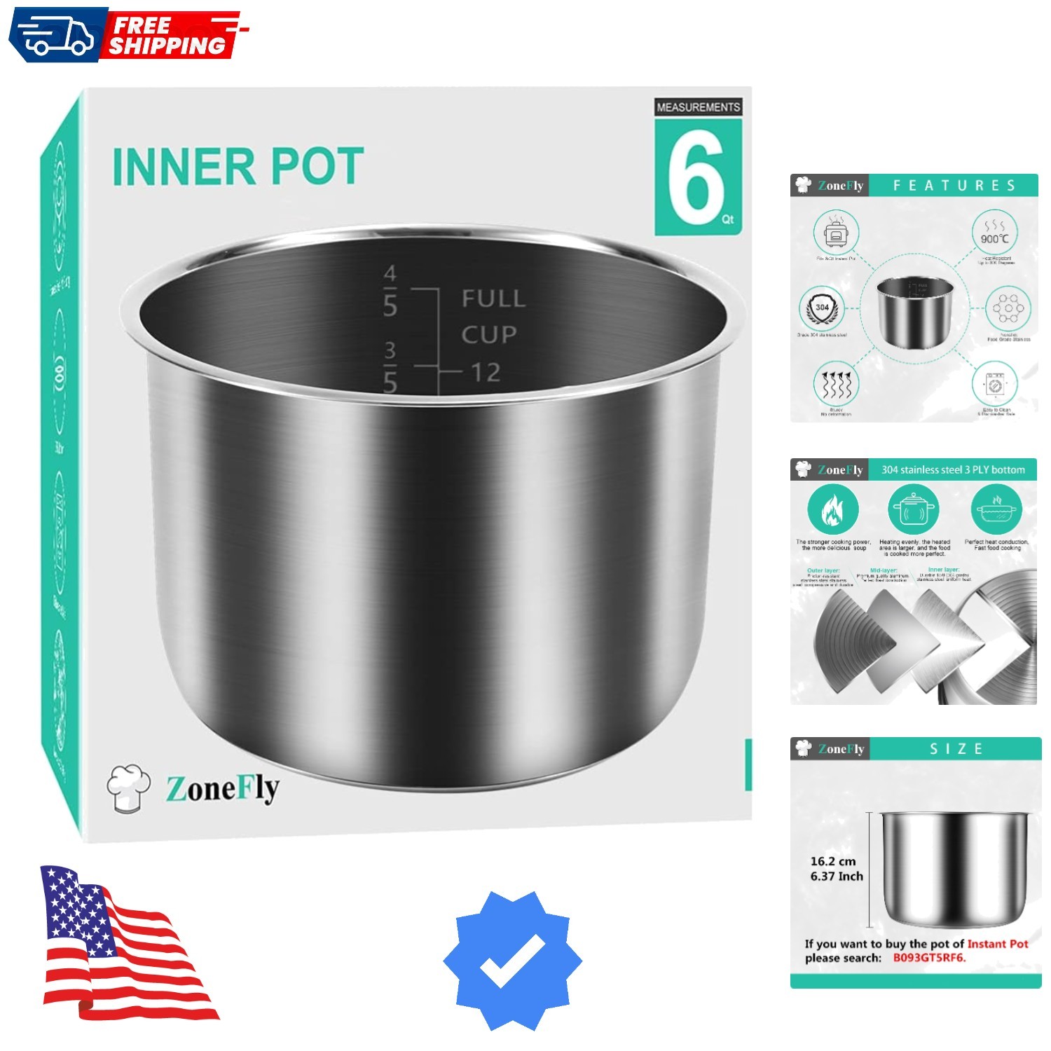 Xl Replacement Inner Pot Stainless Steel Compatible With 6 Q