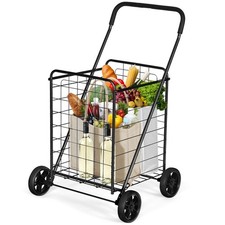 Folding Shopping Cart Portable Utility Grocery Versatile Rolling Cart 83L Basket