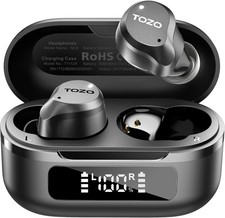 TOZO NC9 Hybrid Active Noise Cancelling Wireless Earbuds, 6 Small, Dark Black