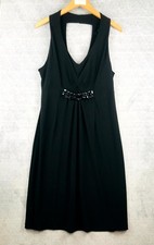 George Robe Cocktail Femme EU 42 Noir Dos Nu Perles Élégante Fluide Évasée