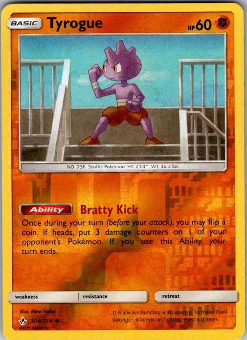 Tyrogue 100/214 Unbroken Bonds Rare NM Pokemon TCG