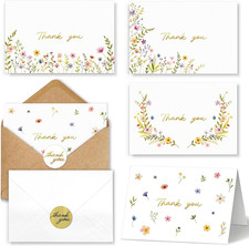 Thank You Cards with Envelopes 20 Pack Bulk - 4x6 Gold Foil 300GSM Floral Blank