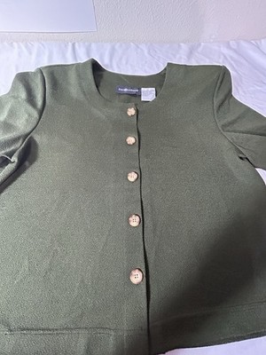 Sag Harbor Women's Polyester Olive Green Button Down Scoop Neck Dress Blouse 14
