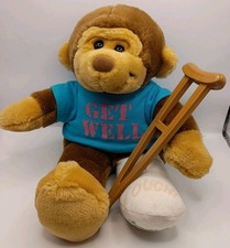 Vtg.1988 Dakin Get Well Monkey Plush Blue Get Well Shirt,Leg/Foot Cast  Crutch