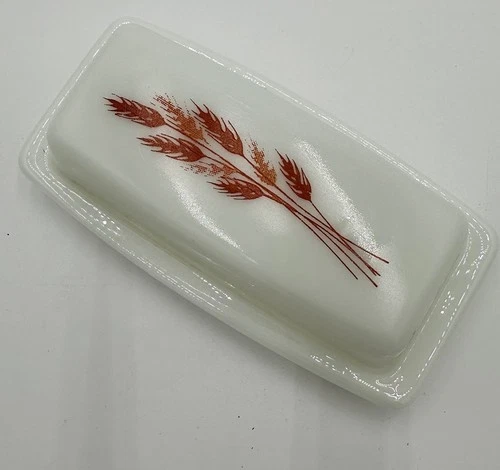 Autumn Harvest Orange Wheat Vintage Pyrex Butter Dish M5