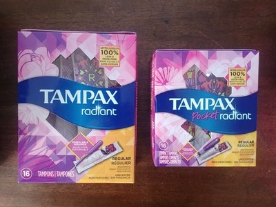 Tampax Radiant & Tampax Pocket Radiant Tampons, Regular (Lot of 2) 16 ct each