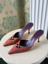 Vintage Prada Nubuck Pointed-Toe Kitten Heels Mules Purple Orange Size 37