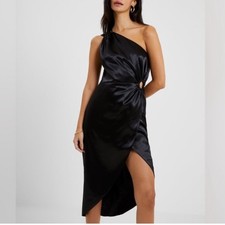 French Connection Adaline One-Shoulder Satin Midi Dress Black Size 8 NWT