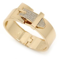 Polished Gold Tone, Clear Crystal 'Belt' Bangle Bracelt - 19cm L