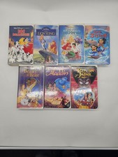 Lot of 7 Disney VHS Movies - Aladdin Little Mermaid Lion King 101 Dalmatians Etc