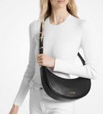 Michael Kors AVRA Leather Shoulder Bag Black Gold Women Crossbody Authentic