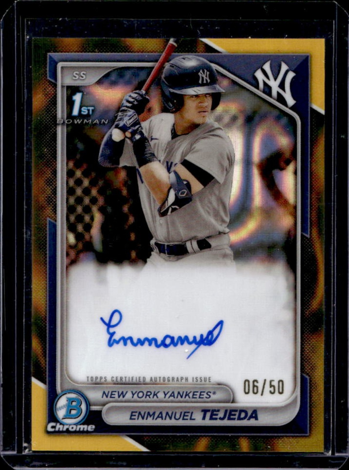 2024 Bowman Enmanuel Tejeda Chrome Auto Refractor Gold Lava 1st #/50 Yankees