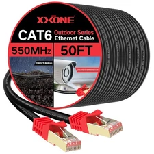 XXONE 50ft Outdoor Cat6 Ethernet Cable - 26AWG Heavy-Duty, cat6-50ft 