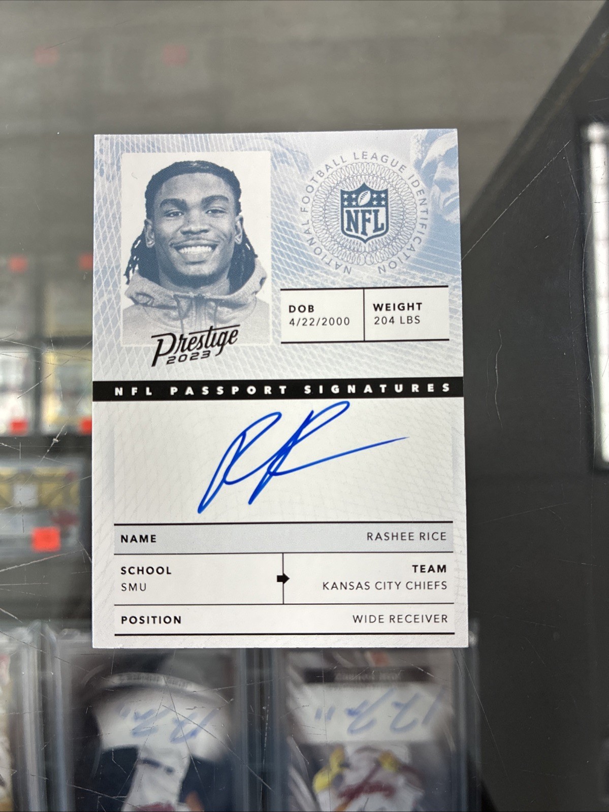 2023 RASHEE RICE ON CARD AUTO Panini Prestige Passport Signature SP Chiefs RC