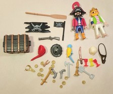 Vtg Playmobil Geobra Pirate Lot Figures Blackbeard Treasure Chest Swords Guns