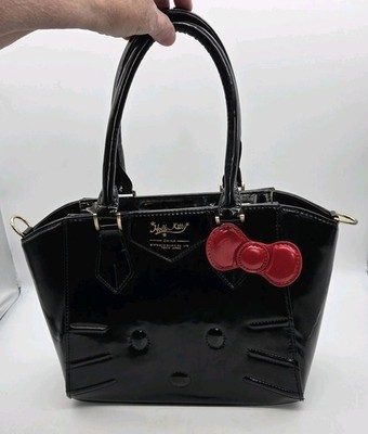 Sanrio Hello Kitty Purse Satcel Handbag Black Faux Patent Leather PVC 