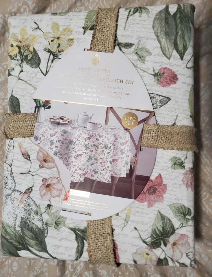 Envogue HAPPY EASTER 11 piezas Juego de Manteles 90" Redondos y 10 Servilletas 100% Algodón NUEVO Foto 3 de 4