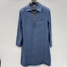 Anne Klein Chambray Denim Zip Shirt Dress 3/4 Sleeve Casual Style Medium