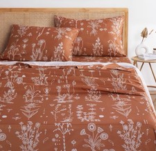 4PC Queen Sheet Set Floral Terracotta Orange Botanical Cottagecore Boho Bedding
