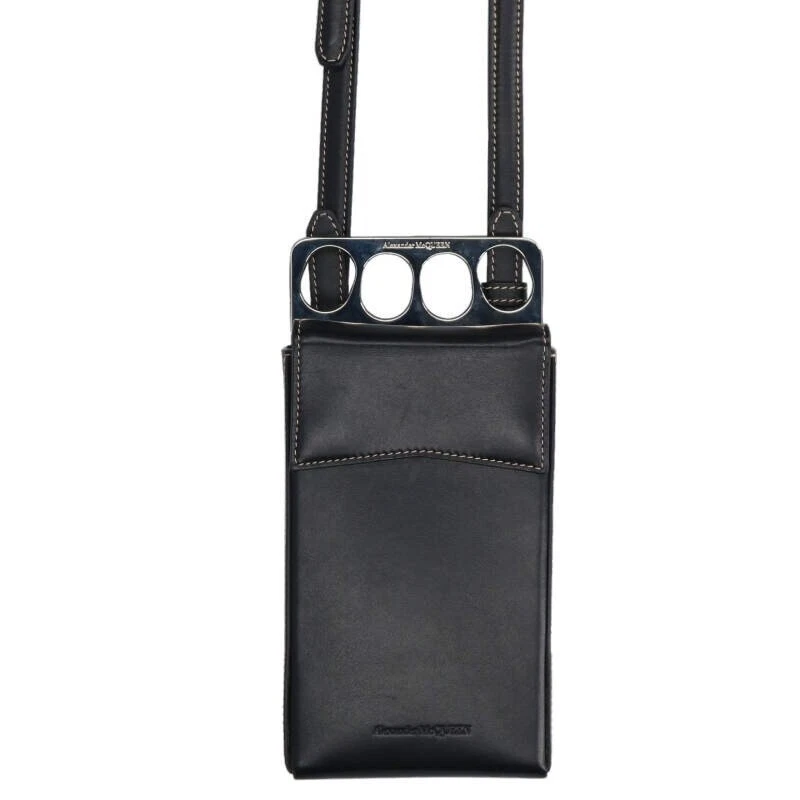 Alexander McQueen — Alexander McQueen The Grip Leather Phone Case Card Holder Shoulder Bag Black