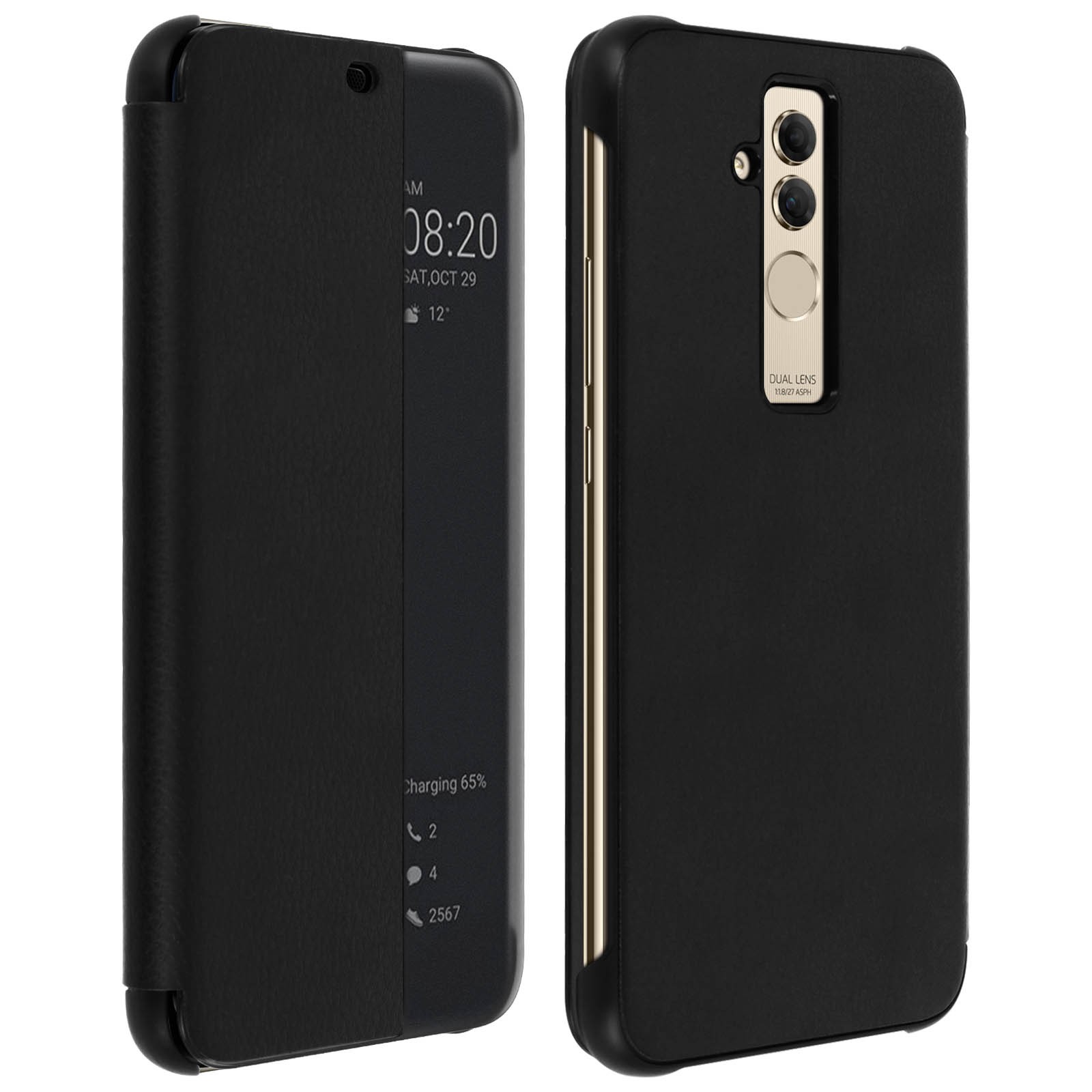 Coque Huawei Mate 20 lite étui folio affichage heure et support vidéo horizontal