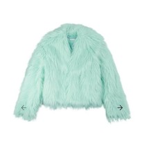 NIB Taylor Swift The Life of a Showgirl Mint Faux Fur Cropped Jacket Size M/L