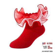 Girls Double Ruffle Socks Girls Toddler Big Frilly Ruffle Lace 1-3T Red