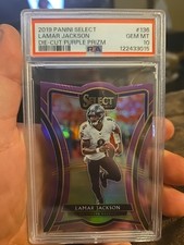 2019 Panini Select - Premier Level Die-Cut Lamar Jackson #136 Purple Prizm /75