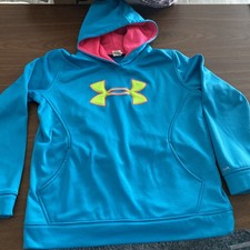 Under Armour YOUTH XL Hoodie Sweatshirt Teal/Pink/Yel Kids, Polyester Girls New