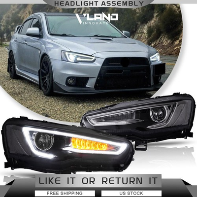 #ad VLAND LED DRL Black Headlights For 2008 2017 Mitsubishi Lancer EVO X Sequential $374.00