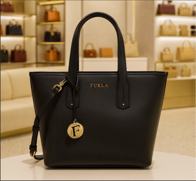 NEW FURLA DAISY Classic Black Saffiano Leather Small Tote Bag