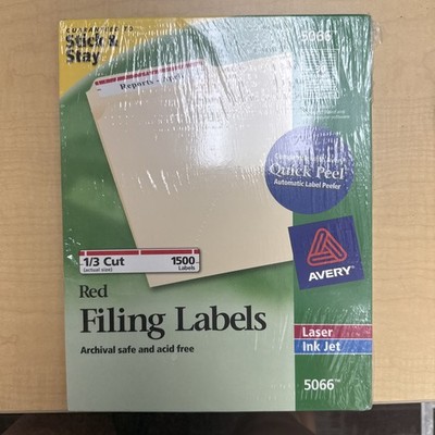 Avery Permanent File Folder Labels  Inkjet/Laser Red 1500/Box 5066